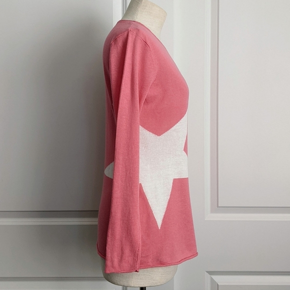 Unwine Sweater Linen Cotton Knit Lightweight Woven Star Salmon White S NWT - Picture 4 of 15